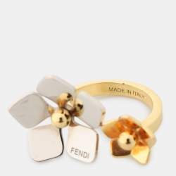 مملوكة مسبقًا Fendi Two Tone Flower Motif Open Ring Size 51