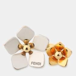 مملوكة مسبقًا Fendi Two Tone Flower Motif Open Ring Size 51