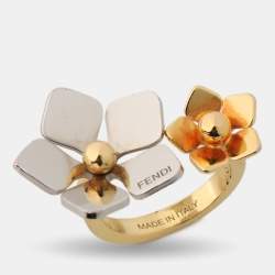 مملوكة مسبقًا Fendi Two Tone Flower Motif Open Ring Size 51