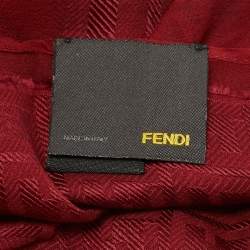 Pre Owned Fendi Red Logo Jacquard Silk Blend Scarf
