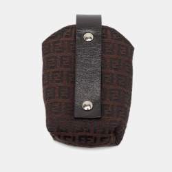 Fendi Brown Zucchino Canvas and Leather Phone Case