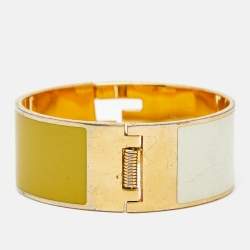 Fendi Fendista Bi-color Yellow/White Enamel Gold Tone Wide Bracelet M
