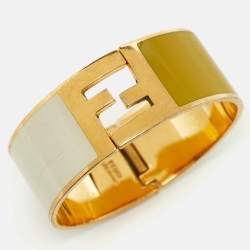 Fendi Fendista Bi-color Yellow/White Enamel Gold Tone Wide Bracelet M