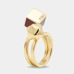 Fendi Bague Enamel Gold Tone Ring Size 55