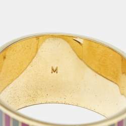 Fendi Fendista Bi Color Striped Enamel Gold Tone Wide Bracelet M