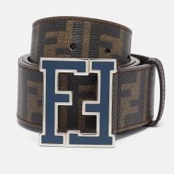 Fendi Tobacco Zucca Coated Canvas FF Logo Buckle Belt 90CM