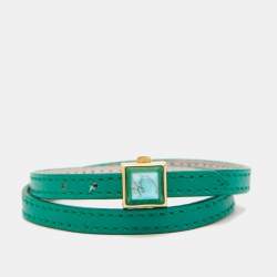 Fendi Pyramid Resin Green Leather Gold Tone Wrap Bracelet