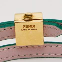 Fendi Pyramid Resin Green Leather Gold Tone Wrap Bracelet