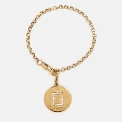 Fendi FF Identification Charm Gold Tone Bracelet
