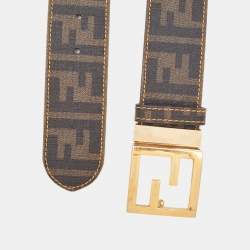Fendi Tobacco Zucca and Zucchino Coated Canvas FF Reversible Buckle Belt 95 CM