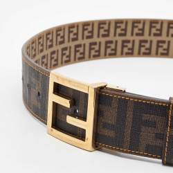Fendi Tobacco Zucca and Zucchino Coated Canvas FF Reversible Buckle Belt 95 CM