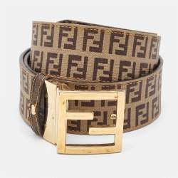 Fendi Tobacco Zucca and Zucchino Coated Canvas FF Reversible Buckle Belt 95 CM