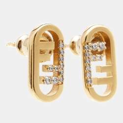 مملوكة مسبقًا Fendi O'Lock Crystal Gold Tone Stud Earrings