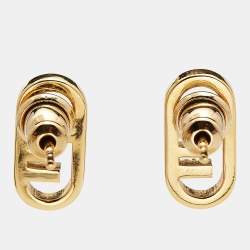 مملوكة مسبقًا Fendi O'Lock Crystal Gold Tone Stud Earrings