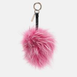Fendi Pink Fox Fur and Shearling Crystal Tria Monster Bug Bag Charm