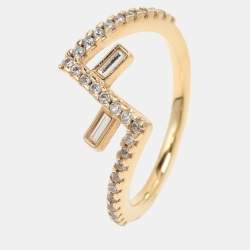 Pre Owned Fendi Gold Tone Crystal Fendi First Ring Size 51