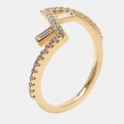 Pre Owned Fendi Gold Tone Crystal Fendi First Ring Size 51