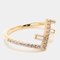 Pre Owned Fendi Gold Tone Crystal Fendi First Ring Size 51