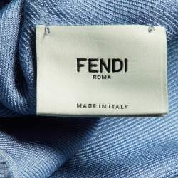 Pre Owned Fendi Blue Touch of Fur FF Jacquard Silk & Wool Shawl