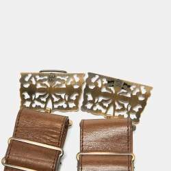 Fendi Brown Leather Mosaic Lapis Statement Belt 80CM