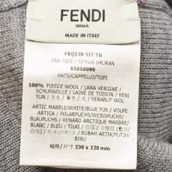 Pre Owned Fendi Grey Intarsia Wool Pom Pom Beanie
