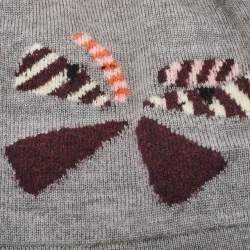 Pre Owned Fendi Grey Intarsia Wool Pom Pom Beanie