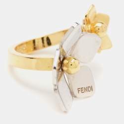 Fendi Flower Two Tone Cocktail Ring Size 51