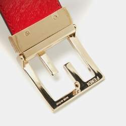 Fendi Brown/Red Zucca Coated Canvas and Patent Leather FF Logo Belt 85 CM