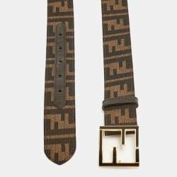 Fendi Tobacco Zucca canvas and Leather FF Buckle Belt 80CM