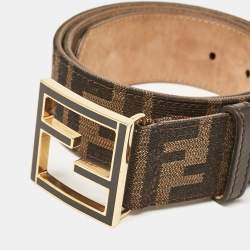 Fendi Tobacco Zucca canvas and Leather FF Buckle Belt 80CM