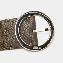 Fendi Tobacco Zucca Canvas and Leather Round Buckle Belt 80CM