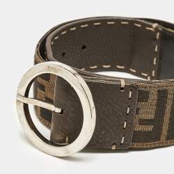 Fendi Tobacco Zucca Canvas and Leather Round Buckle Belt 80CM