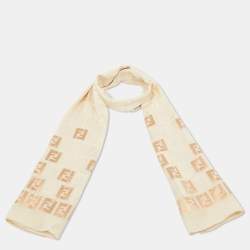 مملوكة مسبقًا Fendi Beige/Gold Zucca Print Silk Scarf