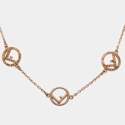 مملوكة مسبقًا Fendi F is Fendi Crystals Rose Gold Tone Logo Station Bracelet
