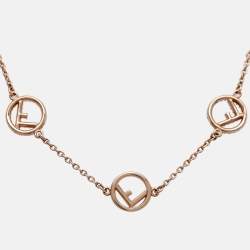 مملوكة مسبقًا Fendi F is Fendi Crystals Rose Gold Tone Logo Station Bracelet
