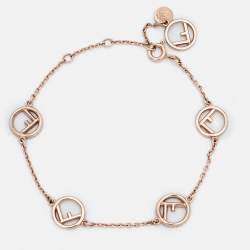 مملوكة مسبقًا Fendi F is Fendi Crystals Rose Gold Tone Logo Station Bracelet