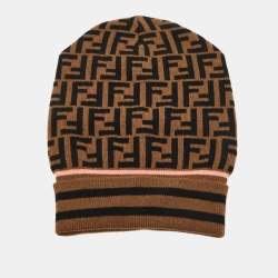 Pre Owned Fendi Brown FF Cashmere & Wool Knit Beanie 