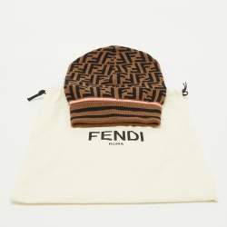 Pre Owned Fendi Brown FF Cashmere & Wool Knit Beanie 