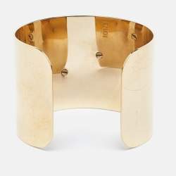 Fendi Zucca Leather Gold Tone Open Cuff Bracelet