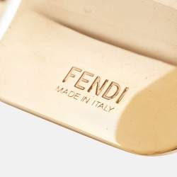 Fendi Zucca Leather Gold Tone Open Cuff Bracelet