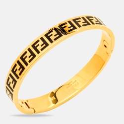 Pre Owned Fendi FF Enamel Gold Tone Bracelet M
