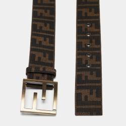 Fendi Brown Zucca Canvas FF Logo Buckle Belt 90 CM