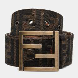 Fendi Brown Zucca Canvas FF Logo Buckle Belt 90 CM
