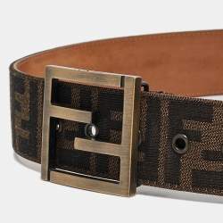 Fendi Brown Zucca Canvas FF Logo Buckle Belt 90 CM