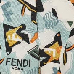 Pre Owned Fendi Blue Print Silk Rappy Bandeau Scarf