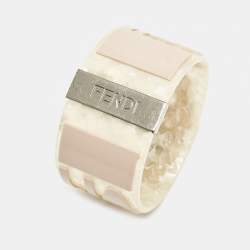 Fendi Logo Resin Silver Tone Bangle Bracelet