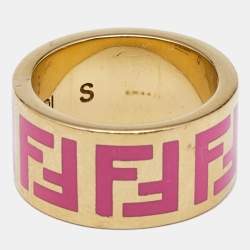 Fendi FF Logo Forever Enamel Gold Tone Ring  Size 52