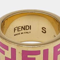 Fendi FF Logo Forever Enamel Gold Tone Ring  Size 52