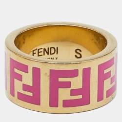 Fendi FF Logo Forever Enamel Gold Tone Ring  Size 52