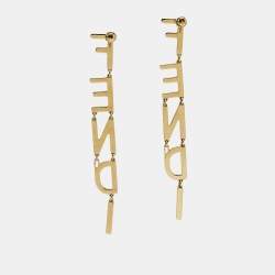 Pre Owned Fendi Fendigraphy Gold Tone Drop Earrings